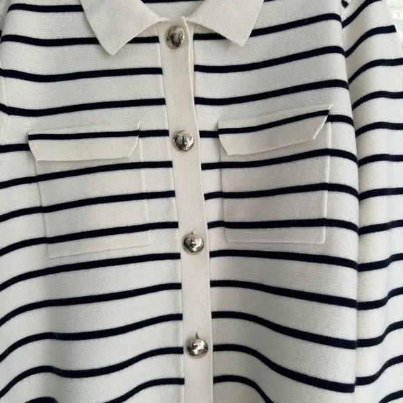 Sezane Cream and Black Striped Betty Cardigan - Picture 2 of 8